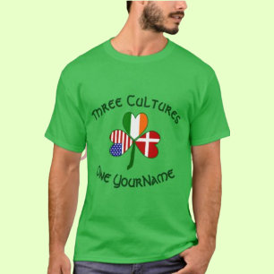 Danish Irish USA Flags Kleeblatt Personalisiert T-Shirt