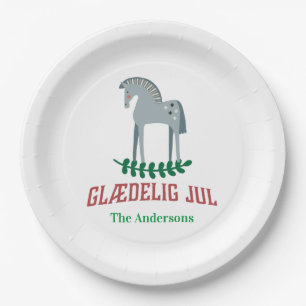 Danish Merry Christmas Dala Horse Pappteller