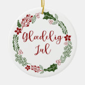 Danish Merry Christmas Wreath, Glæig jul. Keramik Ornament (Vorne)