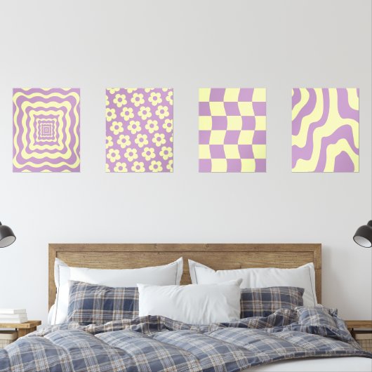 Danish Pastel Abstrakt Yellow Lila Bilderwand Sets (Schlafzimmer)