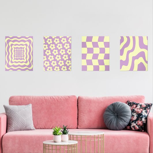 Danish Pastel Abstrakt Yellow Lila Bilderwand Sets (Wohnzimmer)