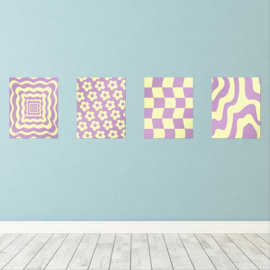 Danish Pastel Abstrakt Yellow Lila Bilderwand Sets (Holzboden)