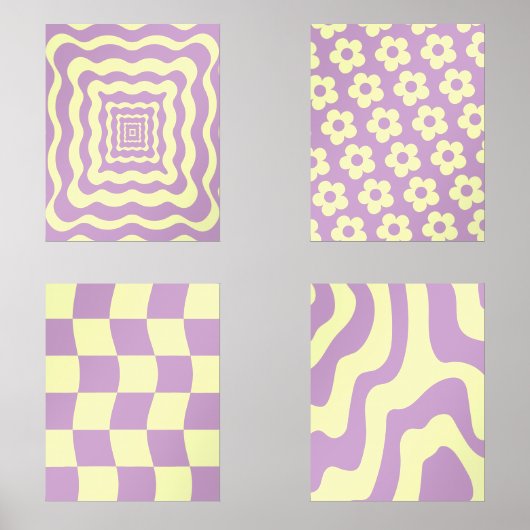 Danish Pastel Abstrakt Yellow Lila Bilderwand Sets (Vorderseite)