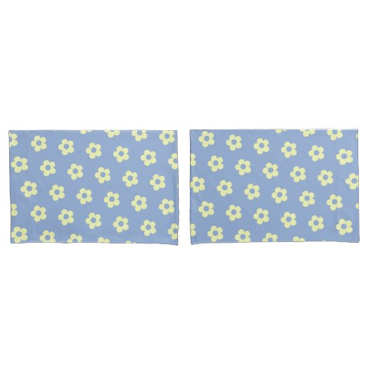 Danish Pastel Blue Yellow Niedlich Daisy Pattern Kissenbezug (Vorderseite-Set)