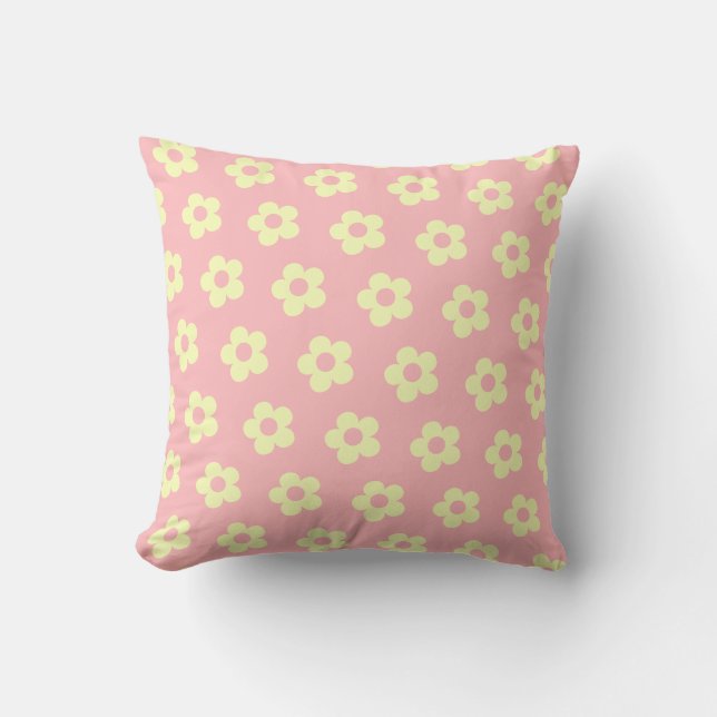 Danish Pastel Pink Yellow Niedlich Daisy Muster Kissen (Vorderseite)