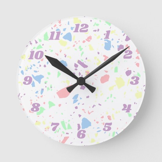 Danish Pastel Rainbow White Terrazzo Numbered Runde Wanduhr (Vorderseite)