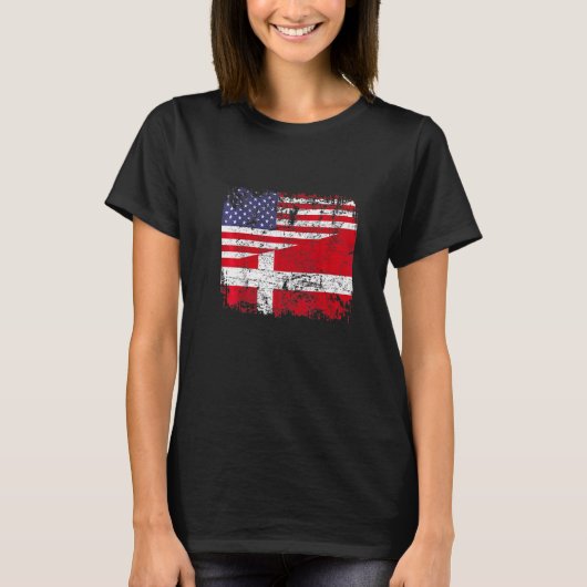 Danish Roots Halb American Flag Dänemark T-Shirt (Vorderseite)