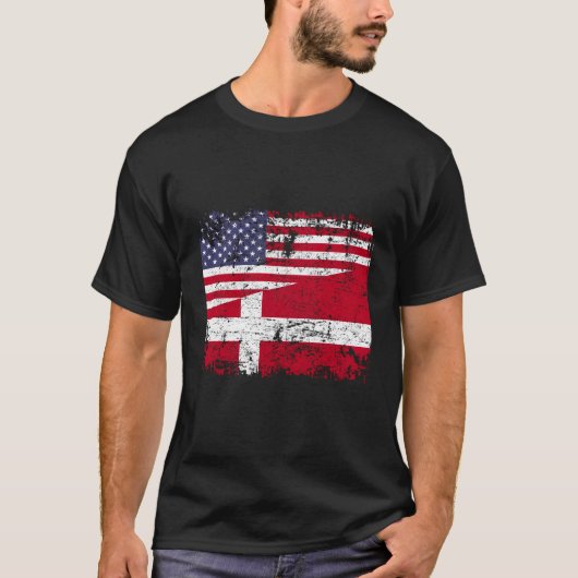 Danish Roots Halb American Flag Dänemark T-Shirt (Vorderseite)