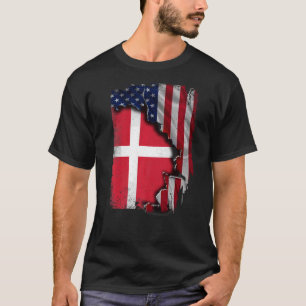 Danish ROOTS Half American Flag Patrioital Dänemar T-Shirt