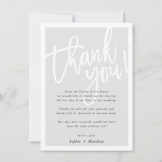 DANK, DASS DU ein blass-graues Skript mit einem Bu Einladung (Vorderseite)