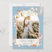 DANK dem modernen FOTO Dusty Blue Coral Floral Dankeskarte (Vorderseite)