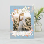 DANK dem modernen FOTO Dusty Blue Coral Floral Dankeskarte (Stehend Vorderseite)