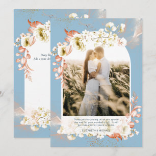 DANK dem modernen FOTO Dusty Blue Coral Floral Dankeskarte