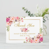 Dank der Hochzeitsfeier mit dem blorrosa Blush Gol Dankeskarte (Stehend Vorderseite)