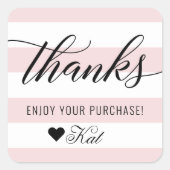 Dank der modernen schwarzen Skripte blassrosa Stre Quadratischer Aufkleber (Vorderseite)