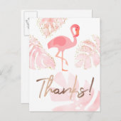 Dank Drehbuch Flamingo rosa tropische Palmen Postkarte (Vorne/Hinten)