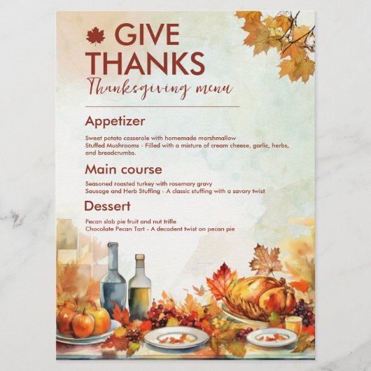 Dank Erntedank Menü Blätter Herbst Menükarte (Vorderseite)