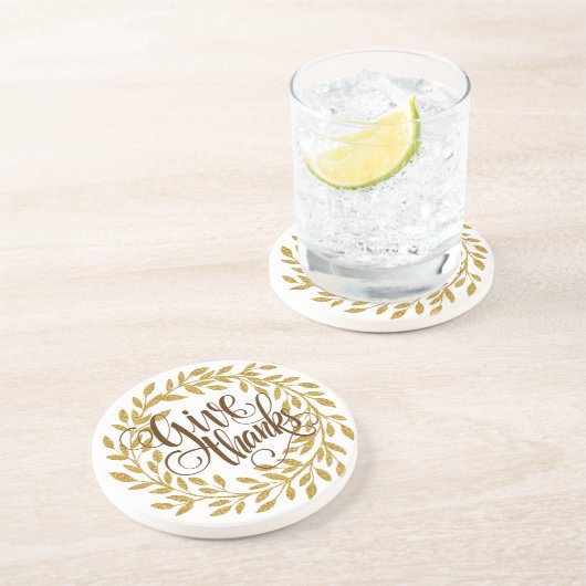 Dank Extravaganten Text mit Goldkranz Sandstein Untersetzer (Seite)