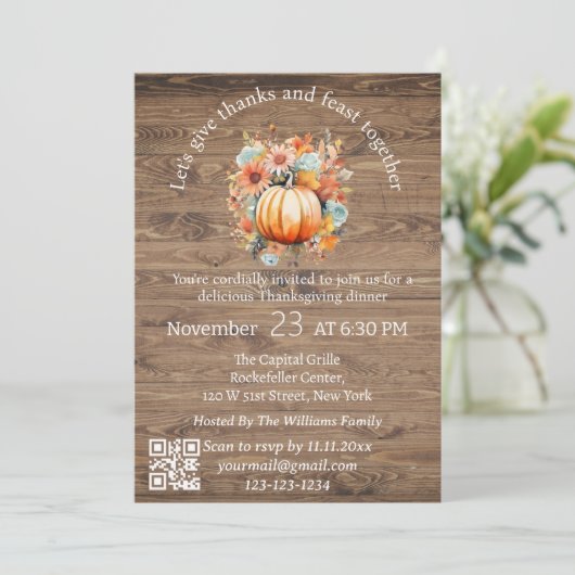Dank & Fest Erntedank rustic qr Code modern Einladung (Stehend Vorderseite)