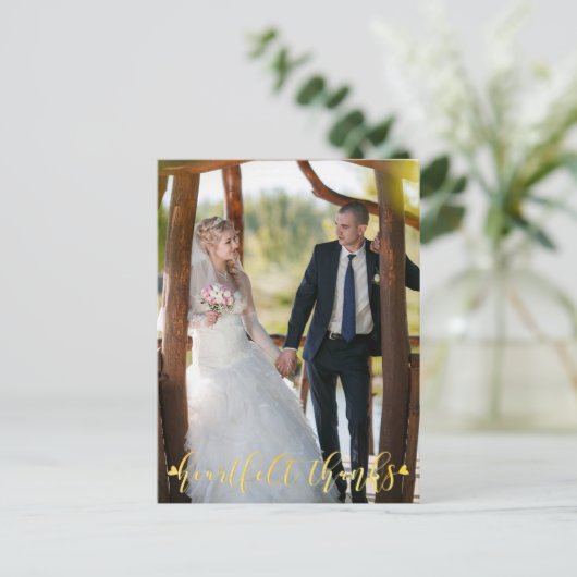 DANK FÜR DIE Hochzeit Gold HEARTFELT, Front/Back-F Postkarte (Stehend Vorderseite)