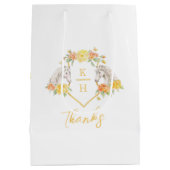 Dank grauer Pferde und gelber Rosen Monogramm Mittlere Geschenktüte (Rückseite)