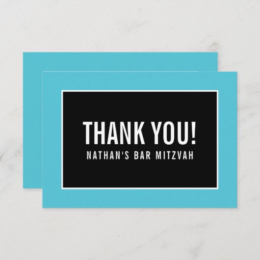 DANK IHNEN BAR MITZVAH minimalistisch schwarz türk Dankeskarte (Vorne/Hinten)