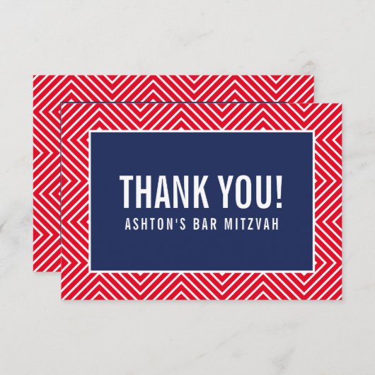 DANK IHNEN BAR MITZVAH moderne geometrische Marine Dankeskarte (Vorne/Hinten)