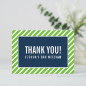 DANK IHNEN BAR MITZVAH Moderne nfl grüne Marine Bl Dankeskarte (Stehend Vorderseite)