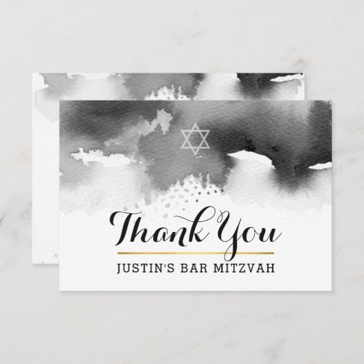 DANK IHNEN BAR MITZVAH Moderne Sterngraue Wasserfa Dankeskarte (Vorne/Hinten)