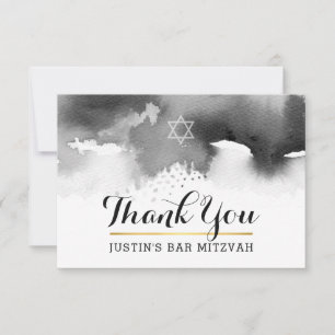 DANK IHNEN BAR MITZVAH Moderne Sterngraue Wasserfa Dankeskarte