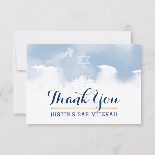 DANK IHNEN BAR MITZVAH Moderner Stern Blau Wasserf Dankeskarte (Vorderseite)