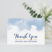 DANK IHNEN BAR MITZVAH Moderner Stern Blau Wasserf Dankeskarte (Stehend Vorderseite)