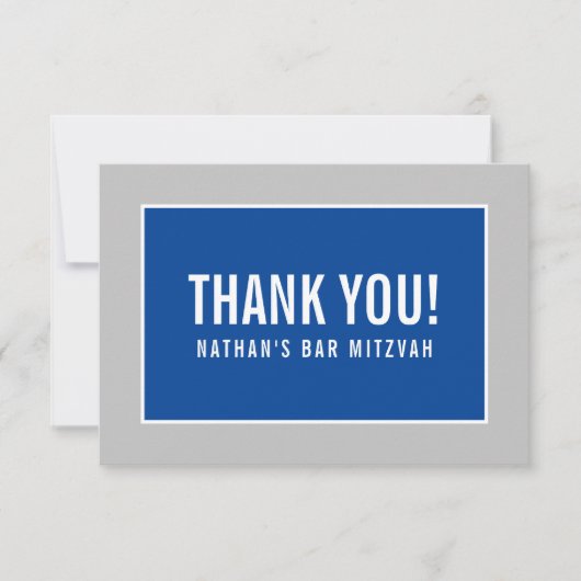 DANK IHNEN BAR MITZVAH Modernstes Graublau Dankeskarte (Vorderseite)
