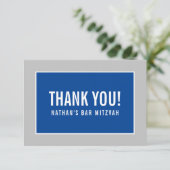 DANK IHNEN BAR MITZVAH Modernstes Graublau Dankeskarte (Stehend Vorderseite)