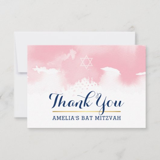 DANK IHNEN BAT MITZVAH modernen Stern PINK Aquarel Dankeskarte (Vorderseite)