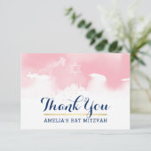 DANK IHNEN BAT MITZVAH modernen Stern PINK Aquarel Dankeskarte (Stehend Vorderseite)