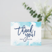 DANK IHNEN BEACHTEN handbuchstabierte Aqua Blue Aq Einladung (Stehend Vorderseite)