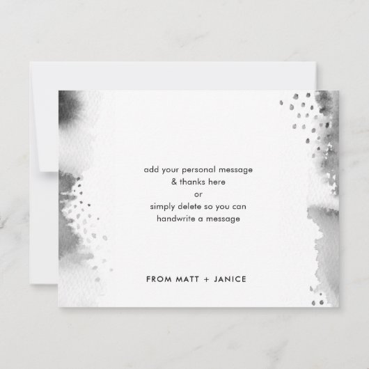 DANK IHNEN BEACHTEN handbuchstabierte schwarz-grau Einladung (Rückseite)