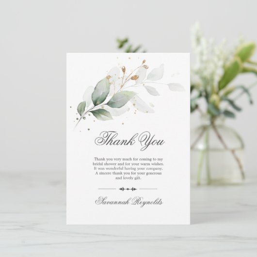 DANK IHNEN Brautparty Greenery Botanical Gold Dankeskarte (Stehend Vorderseite)