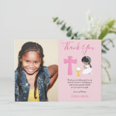DANK IHNEN FOTO 1. Kommunion - MÄDCHEN PINK Dankeskarte (Stehend Vorderseite)