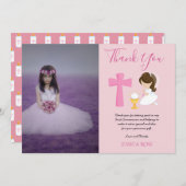 DANK IHNEN FOTO 1. Kommunion - MÄDCHEN PINK Dankeskarte (Vorne/Hinten)