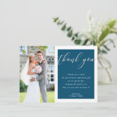 DANK IHNEN Foto elegant dunkelblau Dankeskarte (Stehend Vorderseite)