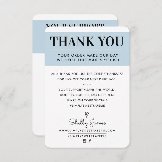 DANK IHNEN Geschäftsauftrag einfügen modern blass Dankeskarte (Vorne/Hinten)