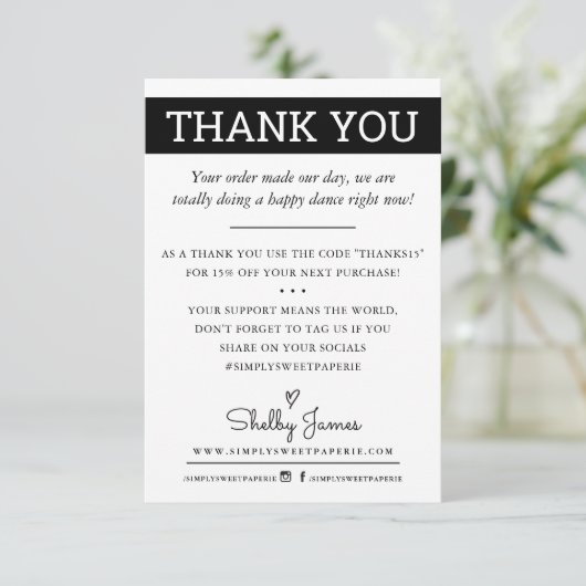 DANK IHNEN Geschäftsauftrag einfügen moderne Schwa Dankeskarte (Stehend Vorderseite)