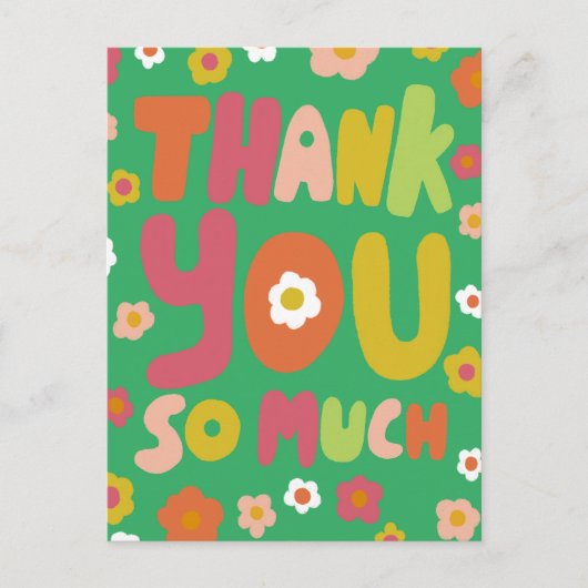 DANK IHNEN Groovy Daisies farbenfrohe Bubble Lette Postkarte (Vorderseite)