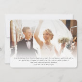 DANK IHNEN Hochzeit Foto elegante Kalligraphie gra Einladung (Rückseite)