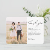 DANK IHNEN Hochzeit Foto moderne Kalligraphie Note Einladung (Stehend Vorderseite)