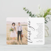 DANK IHNEN Hochzeit Foto moderne Seitenkalligraphi Einladung (Stehend Vorderseite)