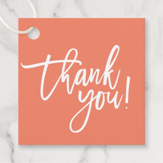 DANK IHNEN moderne handschrift weiß orange Geschenkanhänger (Vorderseite)