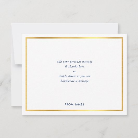 DANK IHNEN moderne marineblaue Aquarellgoldschrift Dankeskarte (Rückseite)